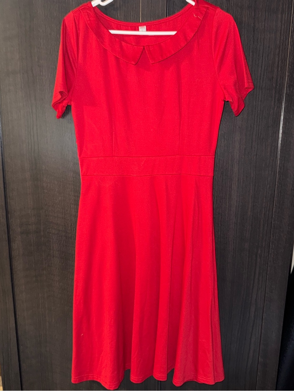 Women’s Red Short-Sleeve Fit & Flare Dress - Classic Collar